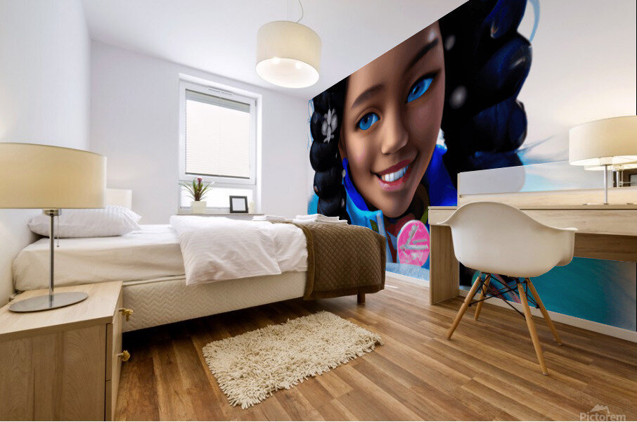Melanin Girl In A Blue Snowsuit Mural print