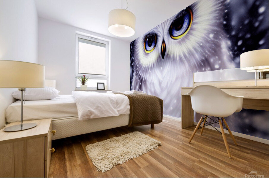 Kawaii Fluffy White Owl Mural print