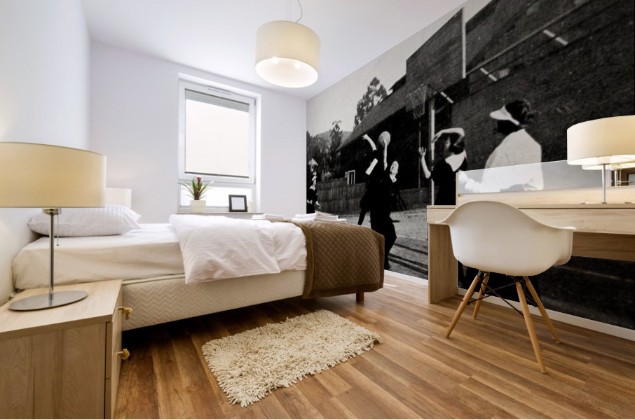 Women Playing Basketball Outside in 1921 Mural print