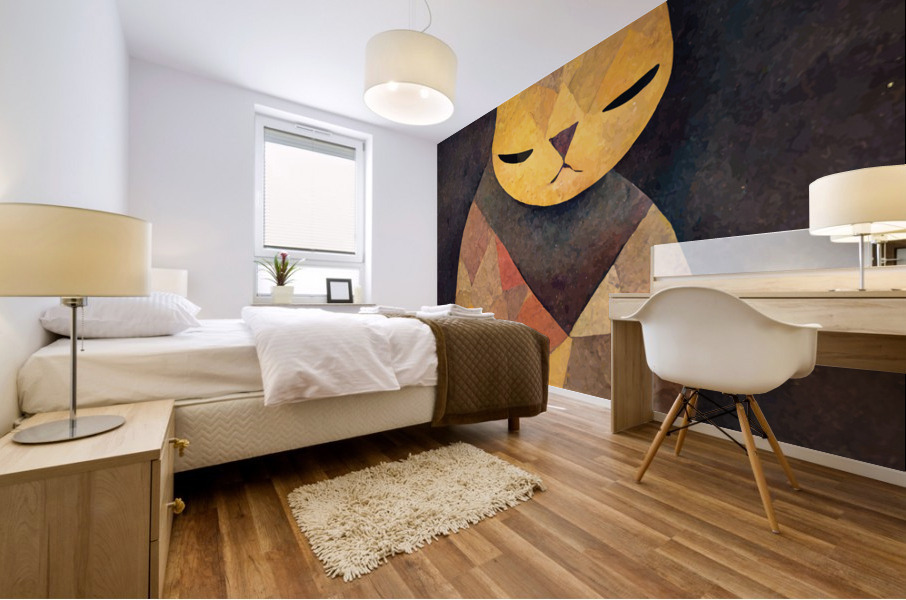 Cat in front of a Bonfire Mural print