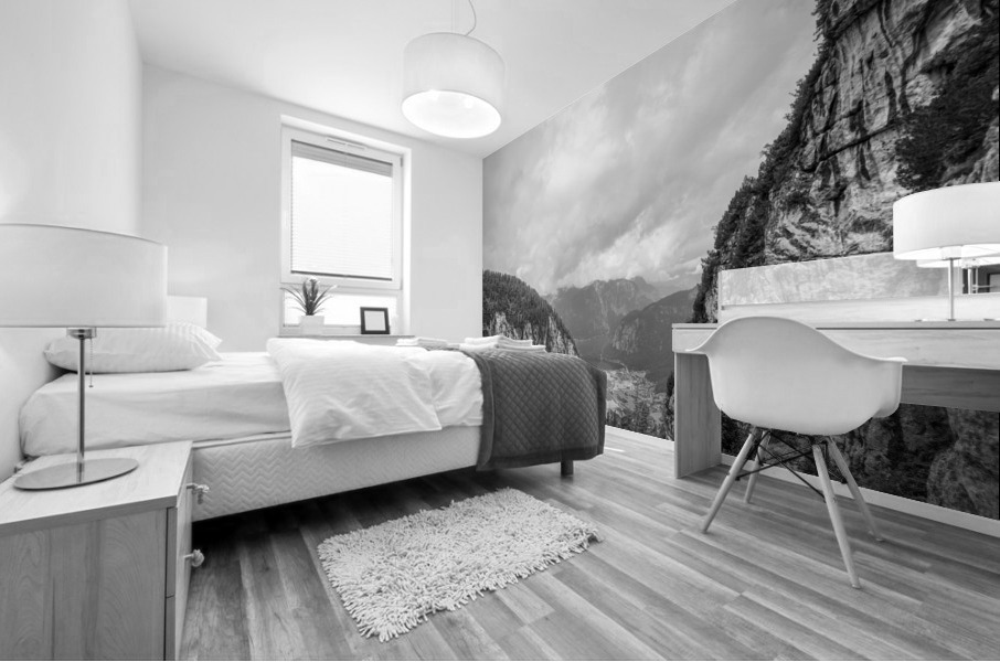 BW View to the Lake from Krippenstein Mountain in Austria Mural print
