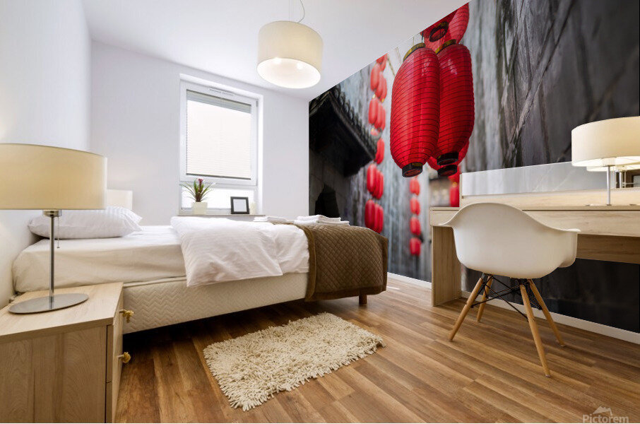 Red Chinese lanterns low angle view Mural print