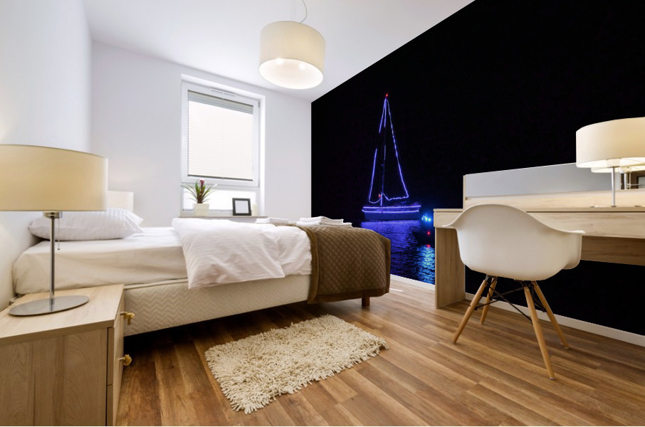 Blue Christmas Boat Mural print