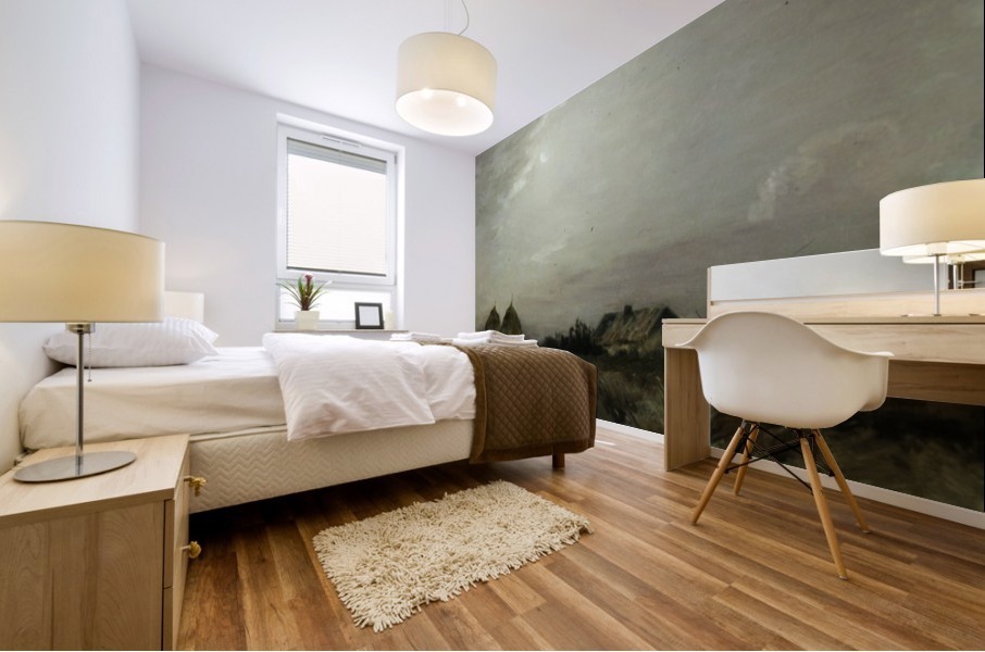 Landscape with a house and two haystacks Mural print