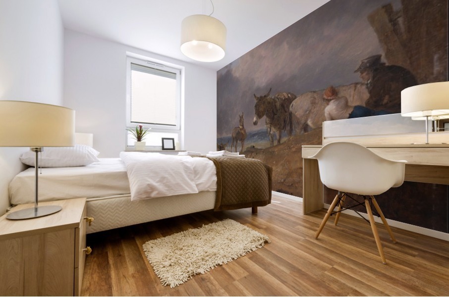 Donkeys and Figures on a Beach Mural print