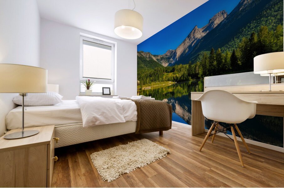 Capturing Maidens Serenity: A Breathtaking Shot of Fernies Majestic Mountains and Tranquil Maiden Lake Mural print