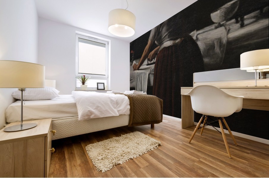 Woman ironing Mural print