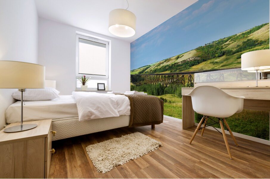 Rising Above: The Magnificent Fabyan Trestle in Albertas Breathtaking Landscape Mural print