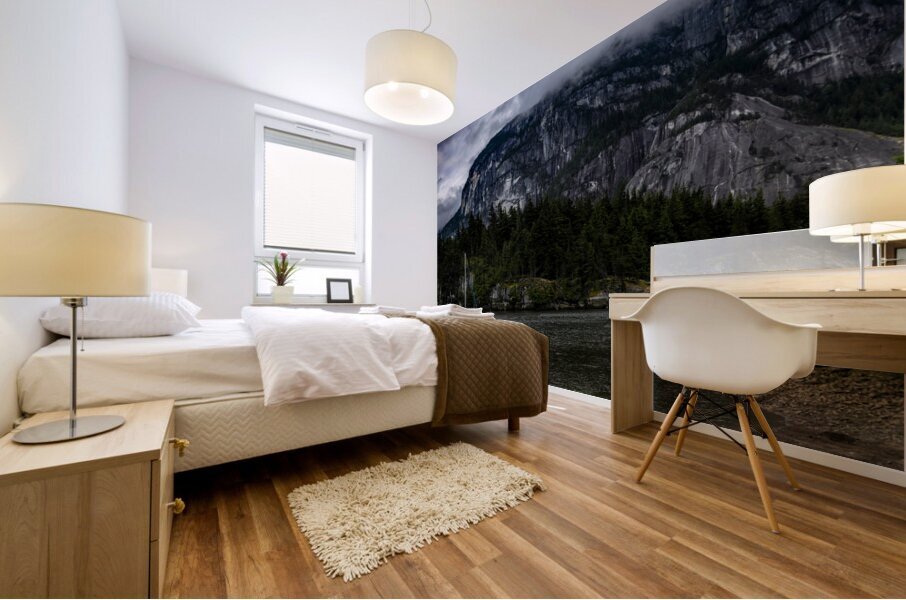 Shrouded in Mist: Capturing the Majestic Stawamus Chief in Squamish Mural print