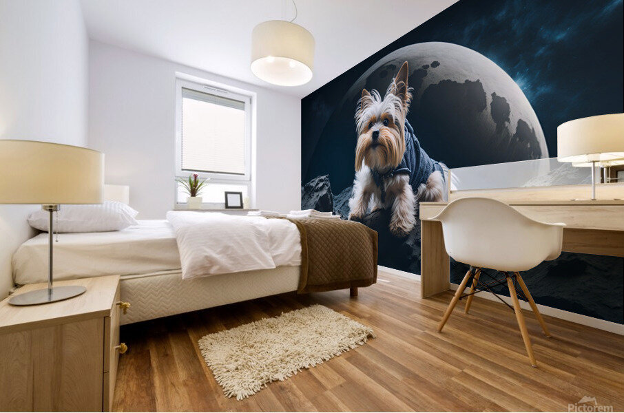Yorkie on the moon Mural print
