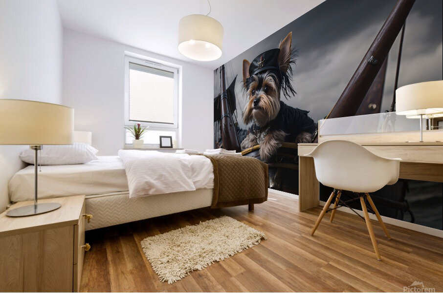 Yorkie on a pirate ship Mural print