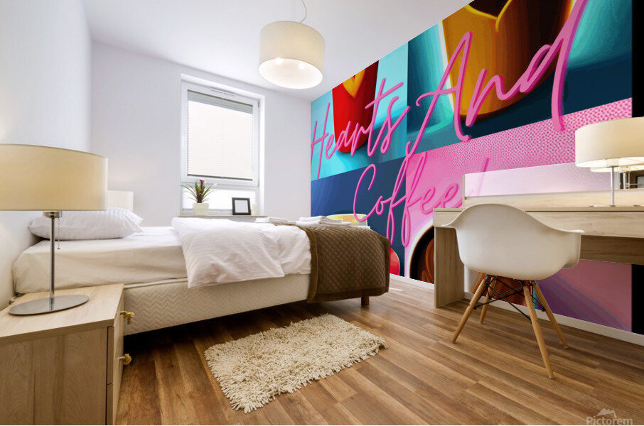 hearts and coffee Mural print