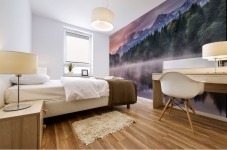 Sunrise at a Lake with Alps in the Background Mural print