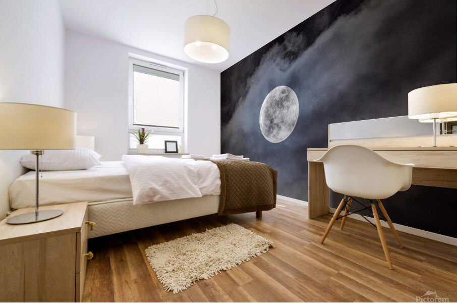 Moon Peaking Out of the Clouds Mural print