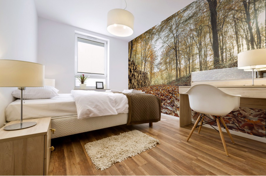 Stack of Logs in Forest Mural print