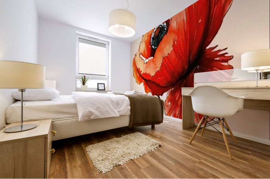 red poppy in the field Mural print