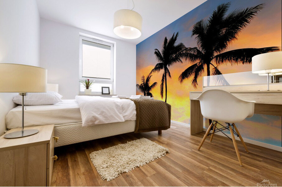 3 COLORED PALMS Mural print