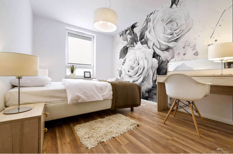 Monochrome Bouquet: Rose in Perpetuity Mural print