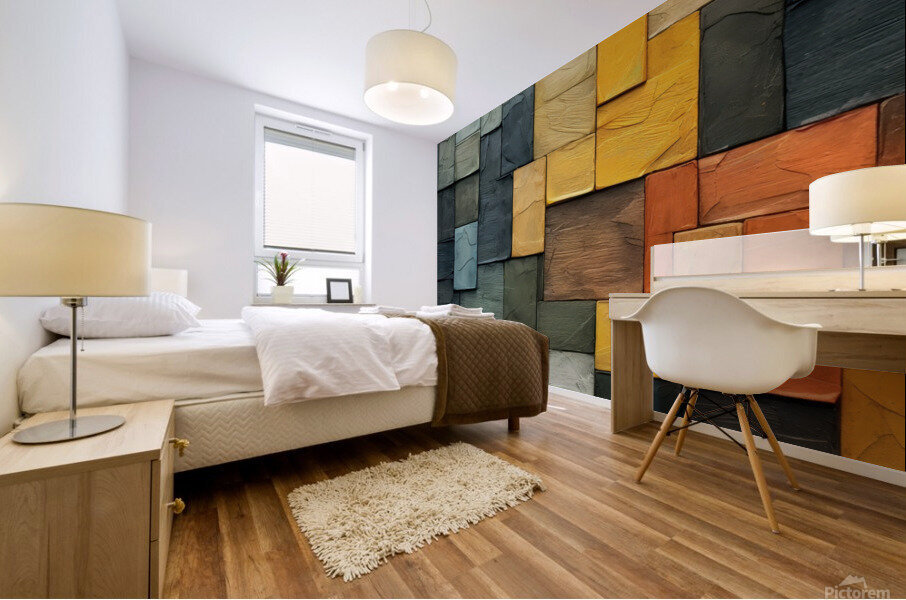 Honey Gold & Sage Green Tilescape Mural print