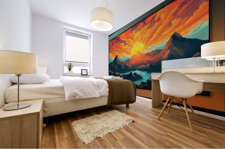 Sunset River Cartoon Mural print