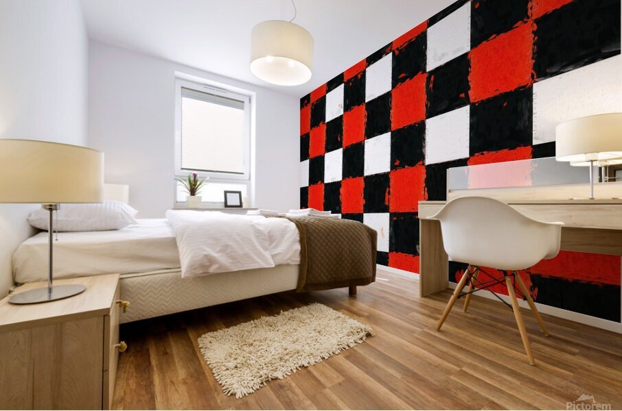 Red Black and White Checkerboard Mural print