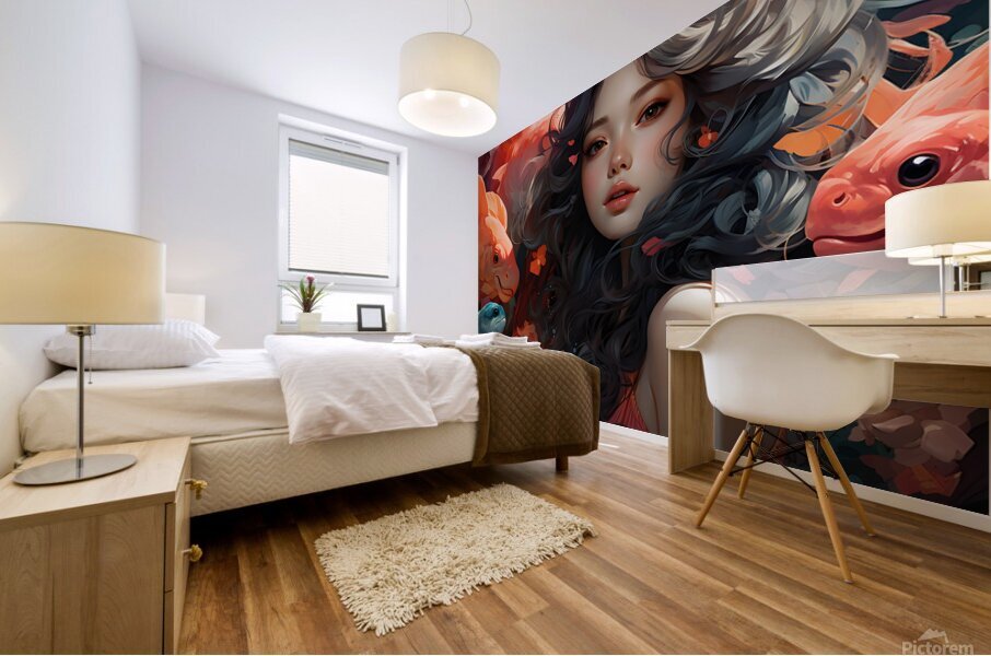 Whimsical illustration with vibrant color and magical creature. Mural print