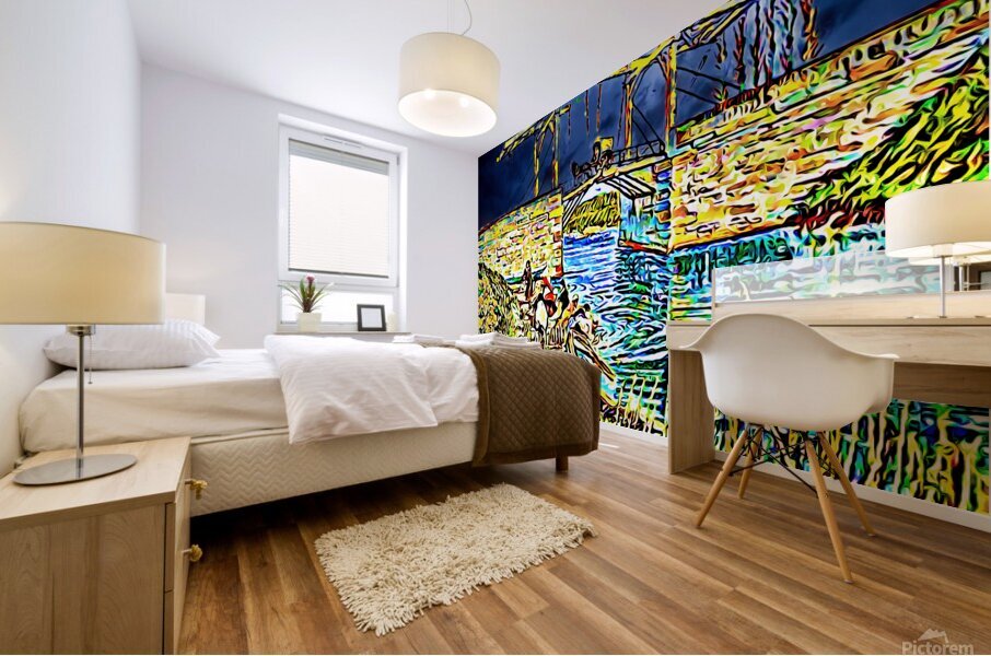 the langlois bridge dig lightning Mural print