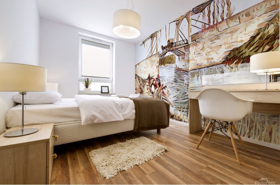 the langlois bridge dig watercolor Mural print