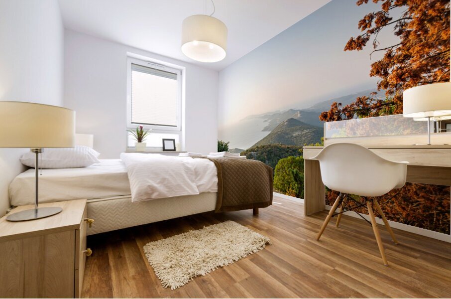 Beautiful view of the archipelago from the Osorcica Televrina mountain on the island of Losinj Croatia at dawn Mural print