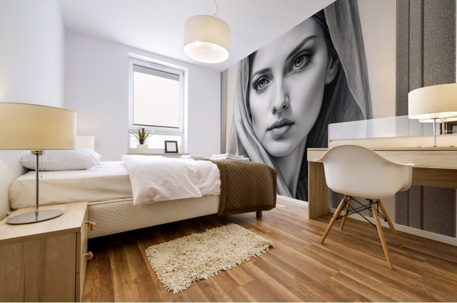 A Classical Art Portrait Illustration Of A Lady Wearing A Veil AI Concept Creation by Xzendor7 Mural print