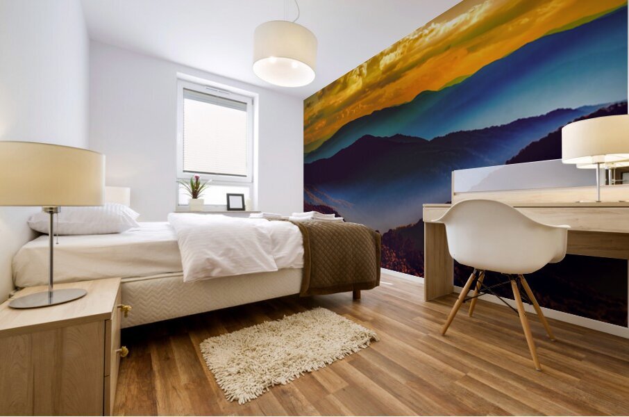 Smoky Mountains Coat of Many Colors in Autumn Sunset Mural print