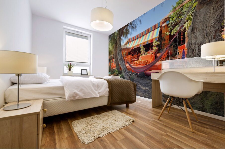 Santorini beachside hammock Mural print