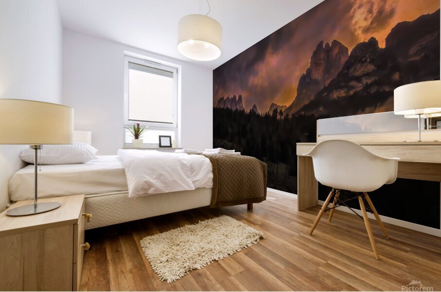 Possa di Fassa Sunset in the Italian Dolomite Mountains Mural print