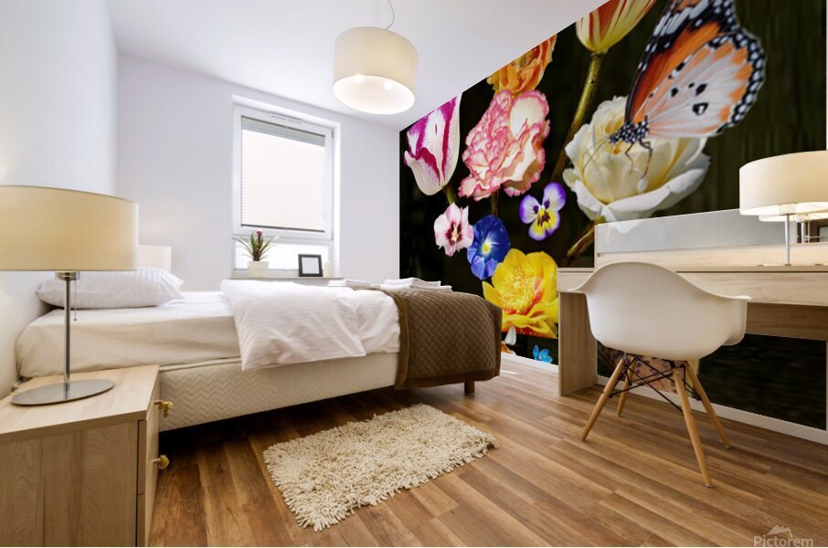 A BOUQUET OF FLOWERS IN A GLASS VASE Mural print