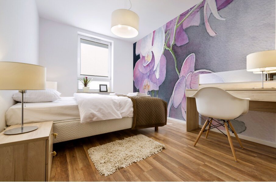 Orchids in purple and grey Mural print