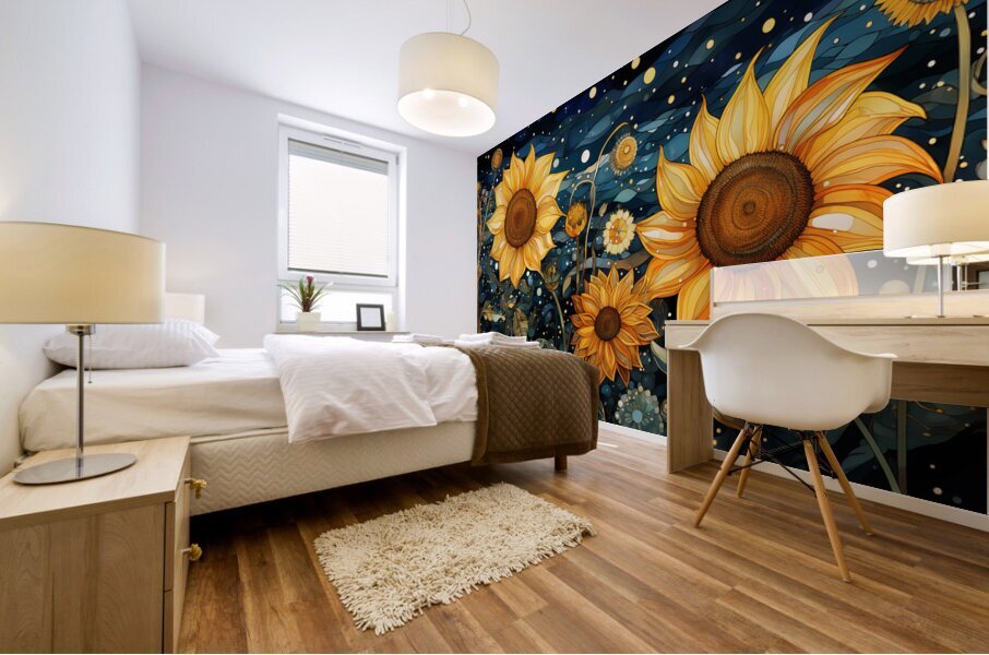 Starry Night Sunflowers – Van Gogh-Inspired Floral Art Print Mural print