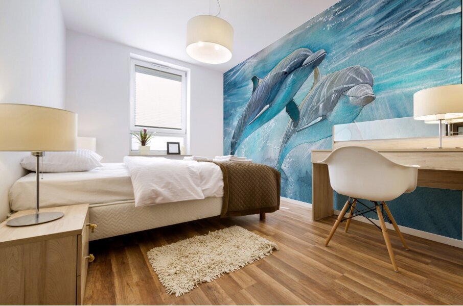 Dolphins in the ocean Mural print