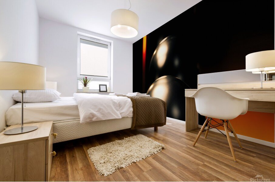 Abstract chrome decoration in a dark and orange light Mural print