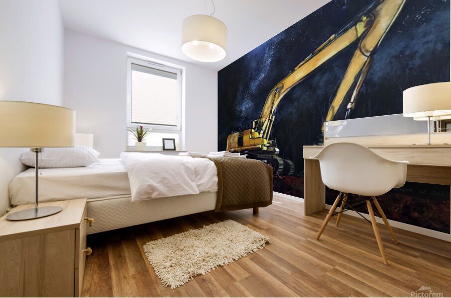 Excavator By Night Mural print