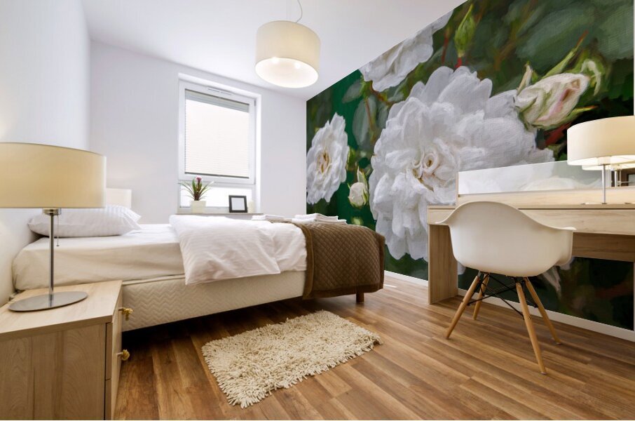 Pearly White Roses Mural print
