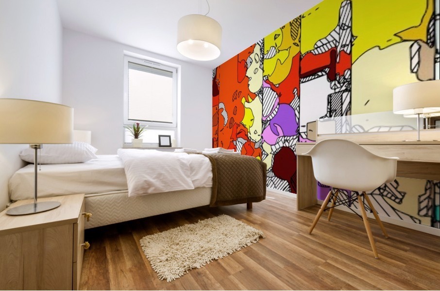 Geometric Drawing And Painting Abstract In Orange Red Yellow Purple Brown And Blue Timmyla Canvas Artwork