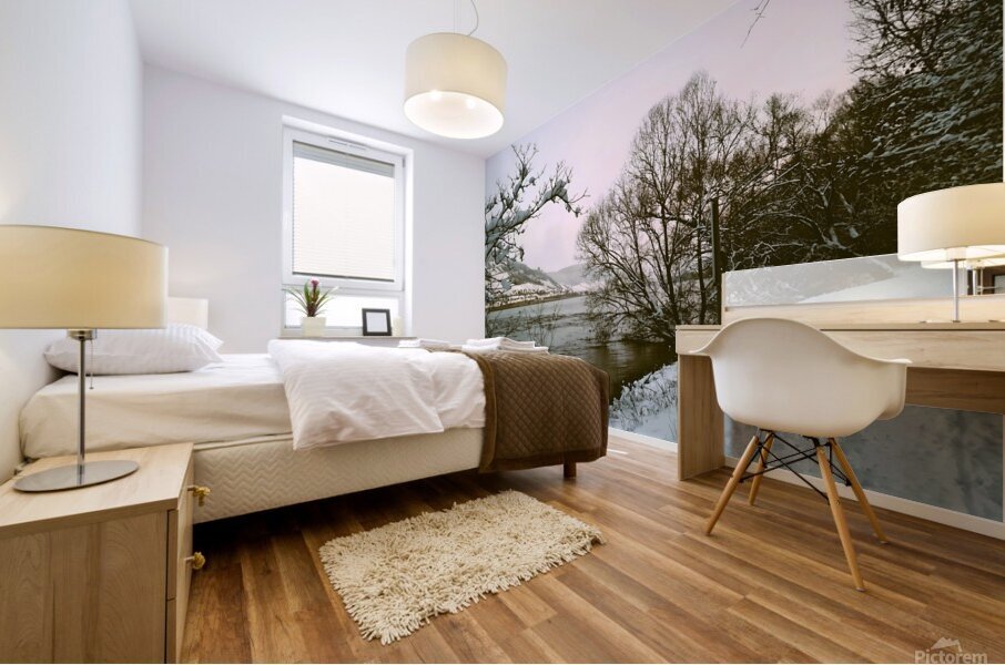 Snowy Sunset On Riversite Vintage Mural print