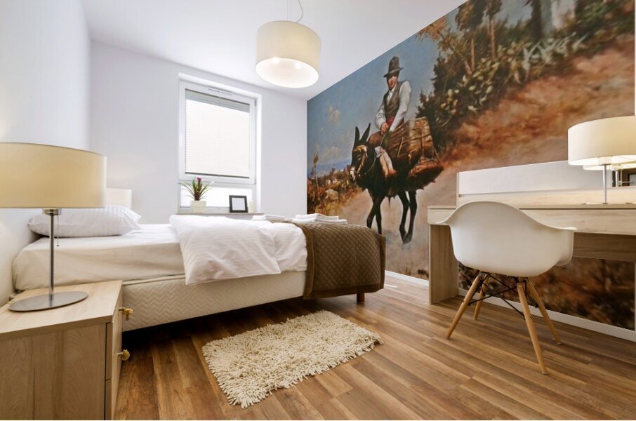 Traveling on a donkey Mural print