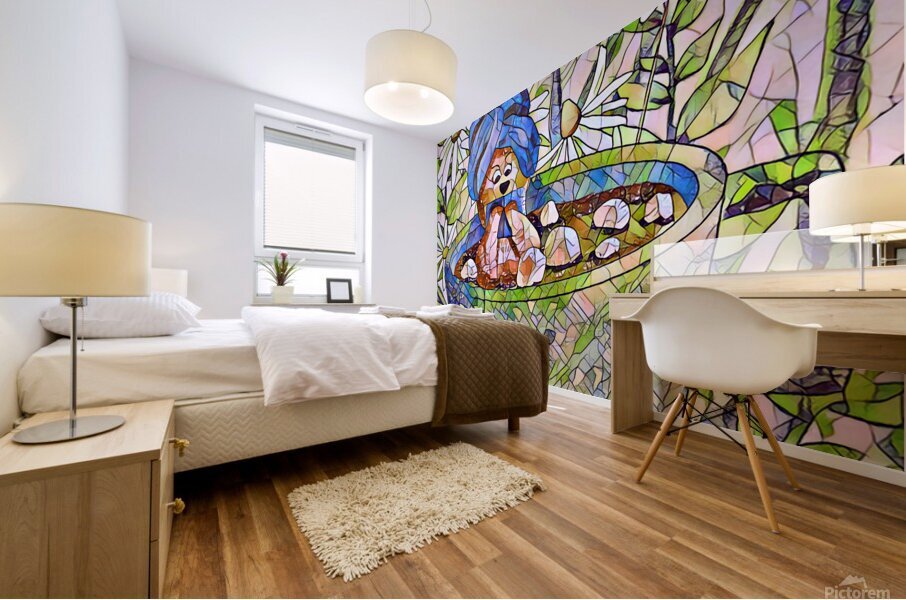 Arte 072 bear cup reading flowers mosaic drawing Mural print