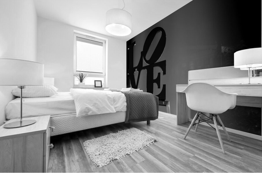couples pose under love sculpture  horizontal 223 Mural print
