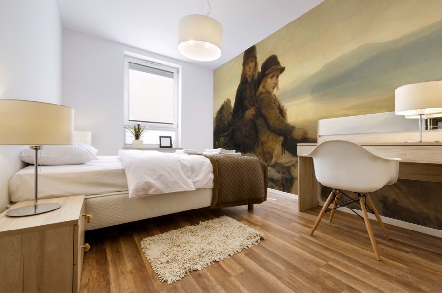 Two children climbing the mountain Mural print
