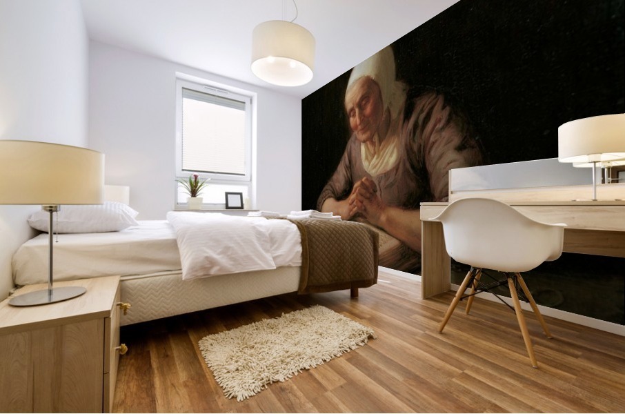 An old lady reading Mural print