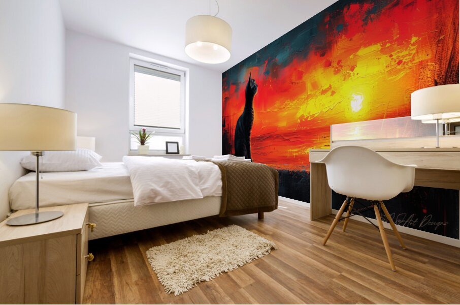 Cat In The Sunset Mural print