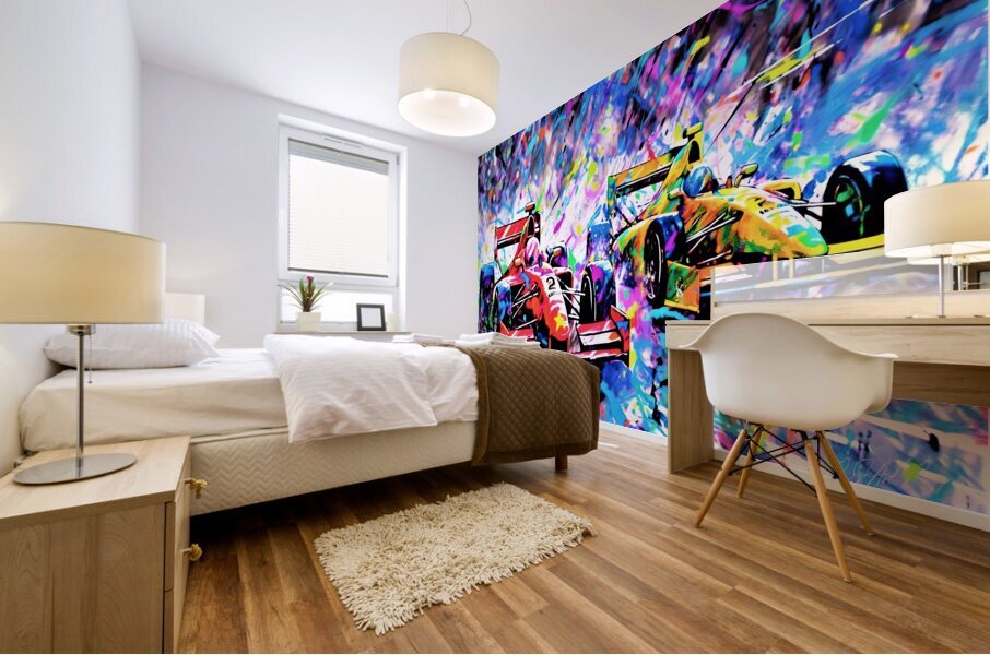 Race Cars On Track Mural print