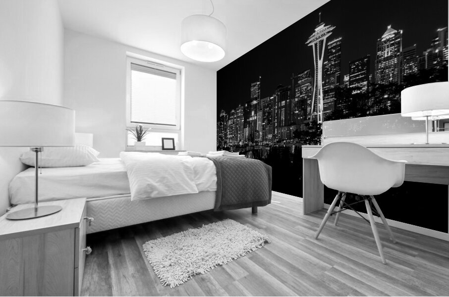 seattle skyline at night  horizontal 2681 Emerald Mural print